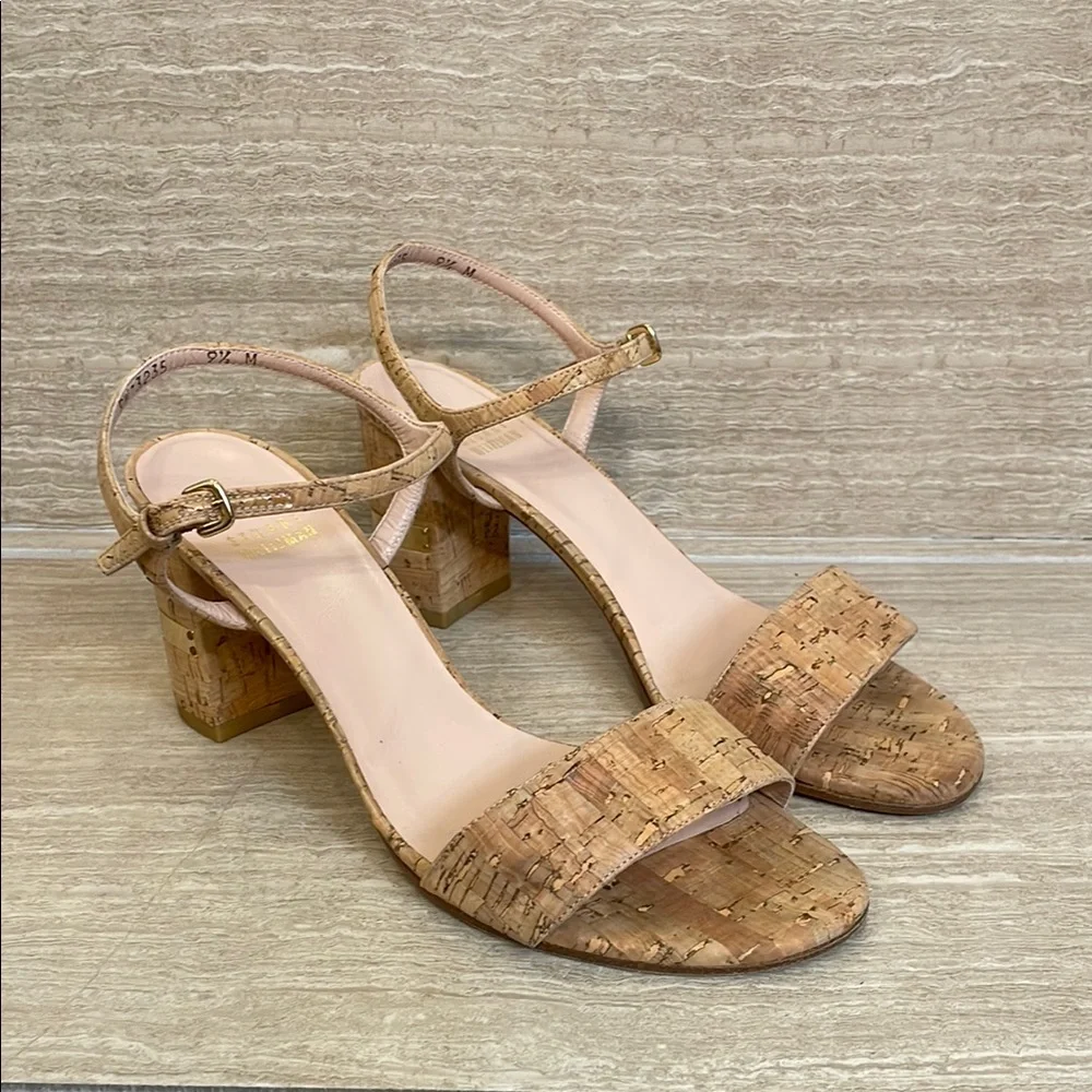 STUART WEITZMAN UGC Women’s Size 9.5 Tan Cork Block Heel Sandals Buckle - Picture 17 of 17